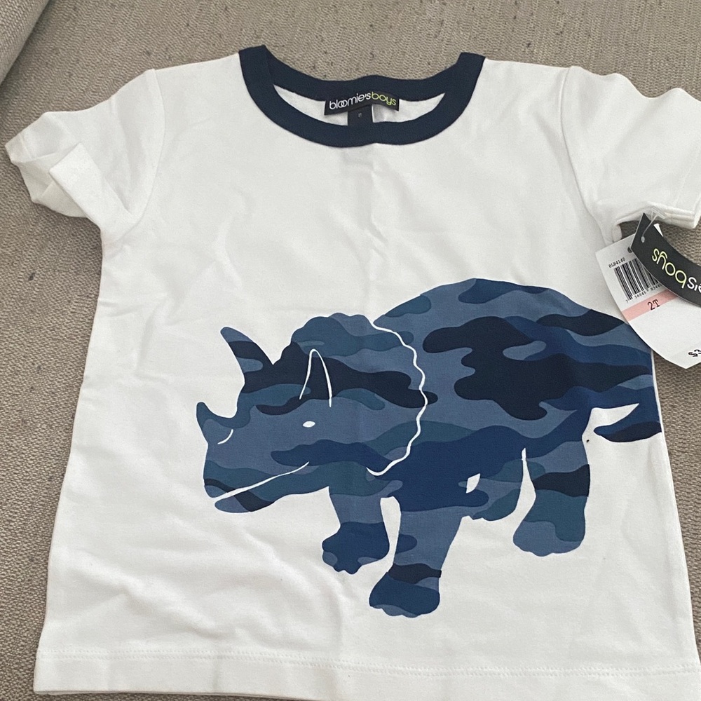 Bloomie’s boys Dino Camo Tee - White and Navy
